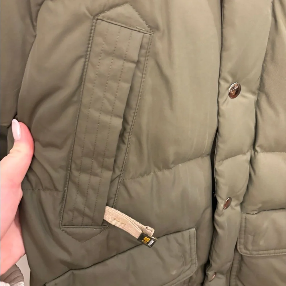 Olive Green Puffer Jacket with Faux Fur Hood